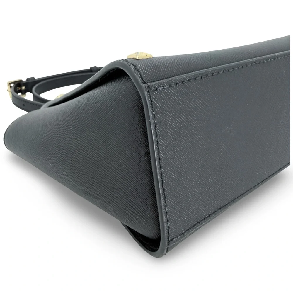 Michael Kors Selma Studded Medium Crossbody Black Saffiano Leather Gold Stud - Picture 12 of 14